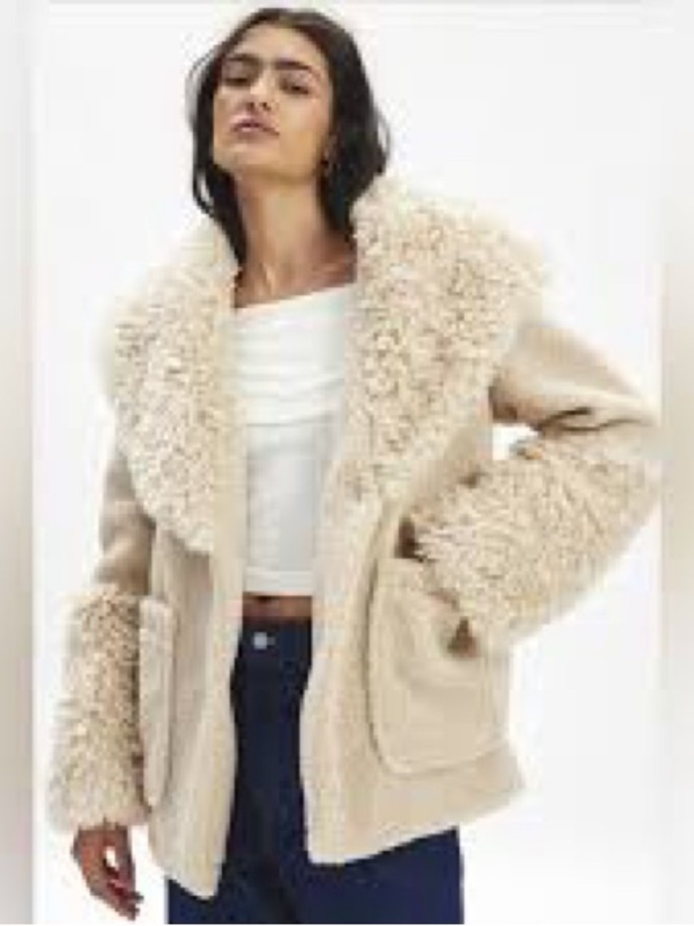 Urban Outfitters Cream Faux Shearling Teddy Jacket